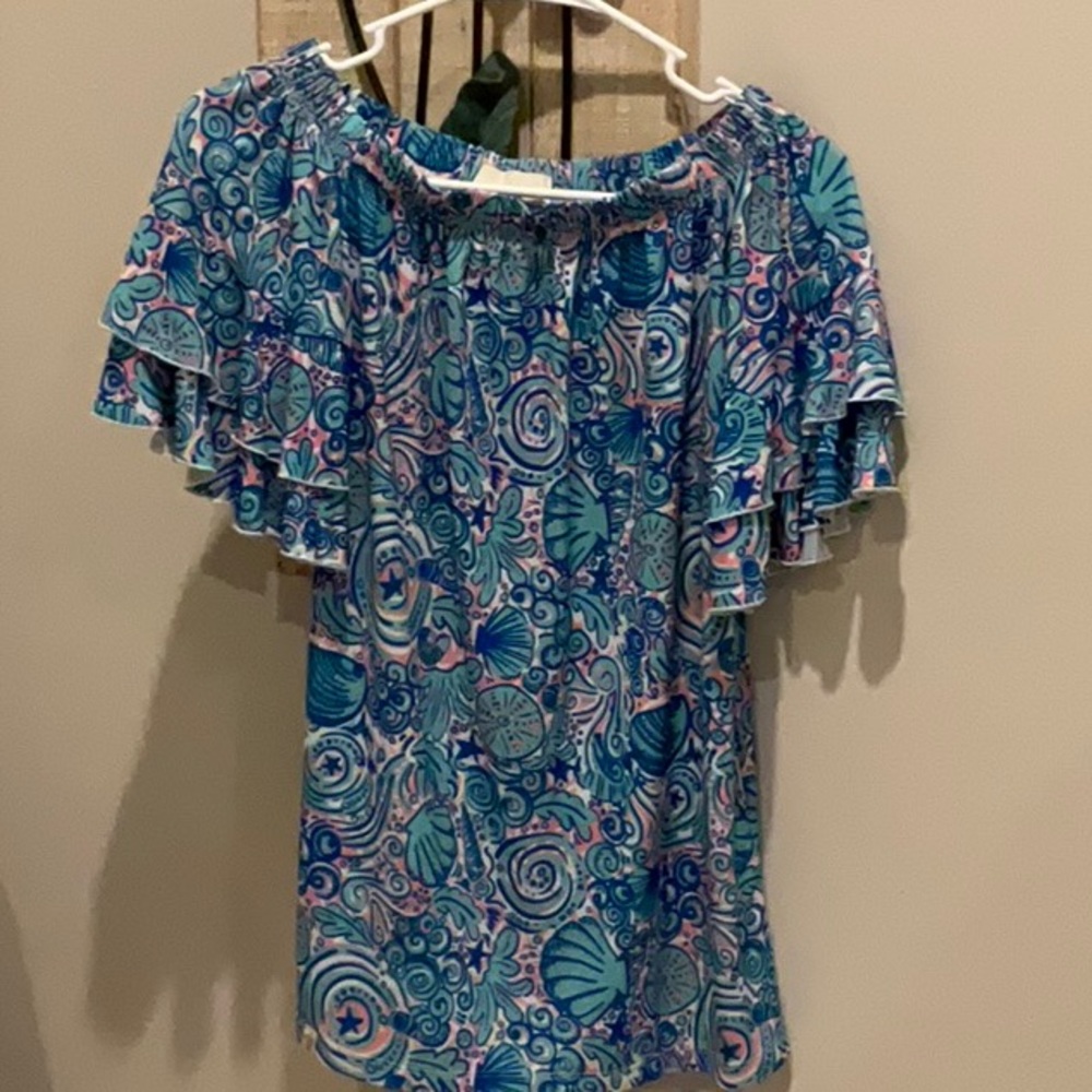 Simply Southern pullover top with ruffle sleeves elastic neck band size small